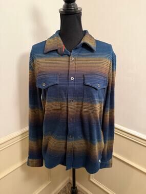 Lake & Trail Men's Recycled Polyester Viscose Button-Up Shirt Blanket Stripe